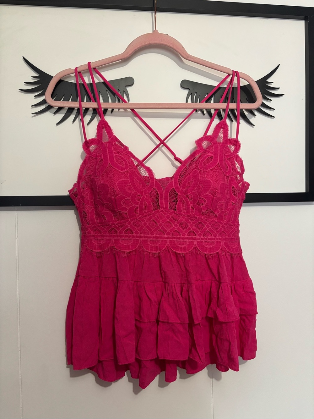 Fuchsia Lace-Trim Tiered Cami